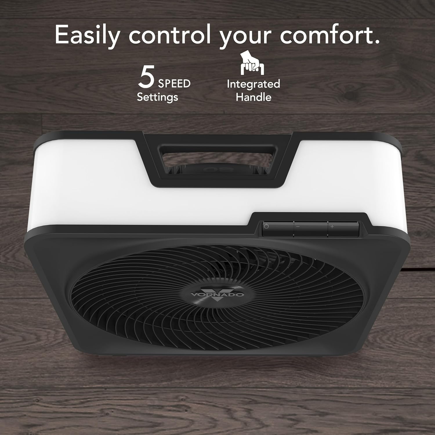 Vornado Model 80 High Velocity Electric Box Fan with Removable Grille, 5 Speed Settings, Powerful Airflow, Whole Room Air Circulation, Targeted Cooling, Cord Storage, Durable Floor Fan, Ice White Vornado Model 80 High Velocity Electric Box Fan with Removable Grille, 5 Speed Settings, Powerful Airflow, Whole Room Air Circulation, Targeted Cooling, Cord Storage, Durable Floor Fan, Ice White - Image 3