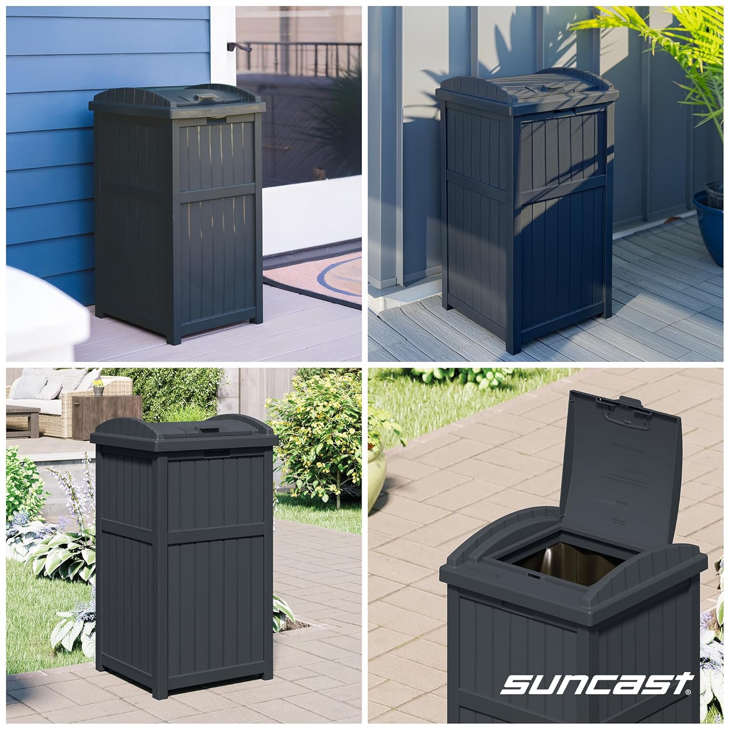 Suncast Outdoor Trash Hideaway, Resin Refuse Container w/Lid, Cyberspace, 30 Gallon Capacity - Stylish Concealed Waste Storage for Patio, Backyard, Deck or Garden, Use 30-33 Gal. Garbage Can Liners Suncast Outdoor Trash Hideaway, Resin Refuse Container w/Lid, Cyberspace, 30 Gallon Capacity - Stylish Concealed Waste Storage for Patio, Backyard, Deck or Garden, Use 30-33 Gal. Garbage Can Liners - Image 4