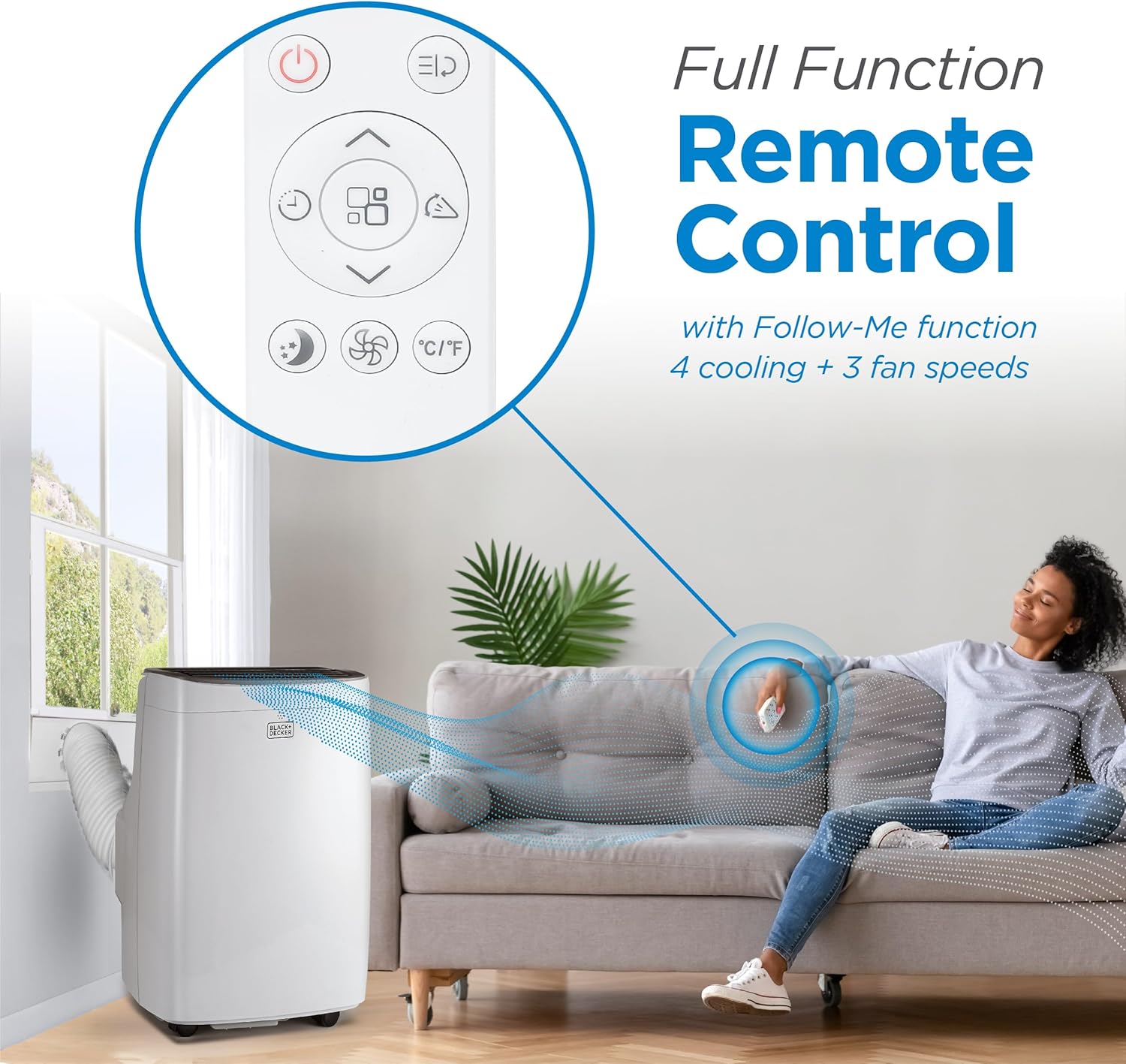 BLACK+DECKER Portable Air Conditioner, 9,000 BTU, BPACT08WT, White | 5,300 BTU SACC for Rooms up to 400 Sq. Ft., 3-in-1 Portable AC, Fan and Dehum with Follow Me Remote Control and Window Kit BLACK+DECKER Portable Air Conditioner, 9,000 BTU, BPACT08WT, White | 5,300 BTU SACC for Rooms up to 400 Sq. Ft., 3-in-1 Portable AC, Fan and Dehum with Follow Me Remote Control and Window Kit - Image 3