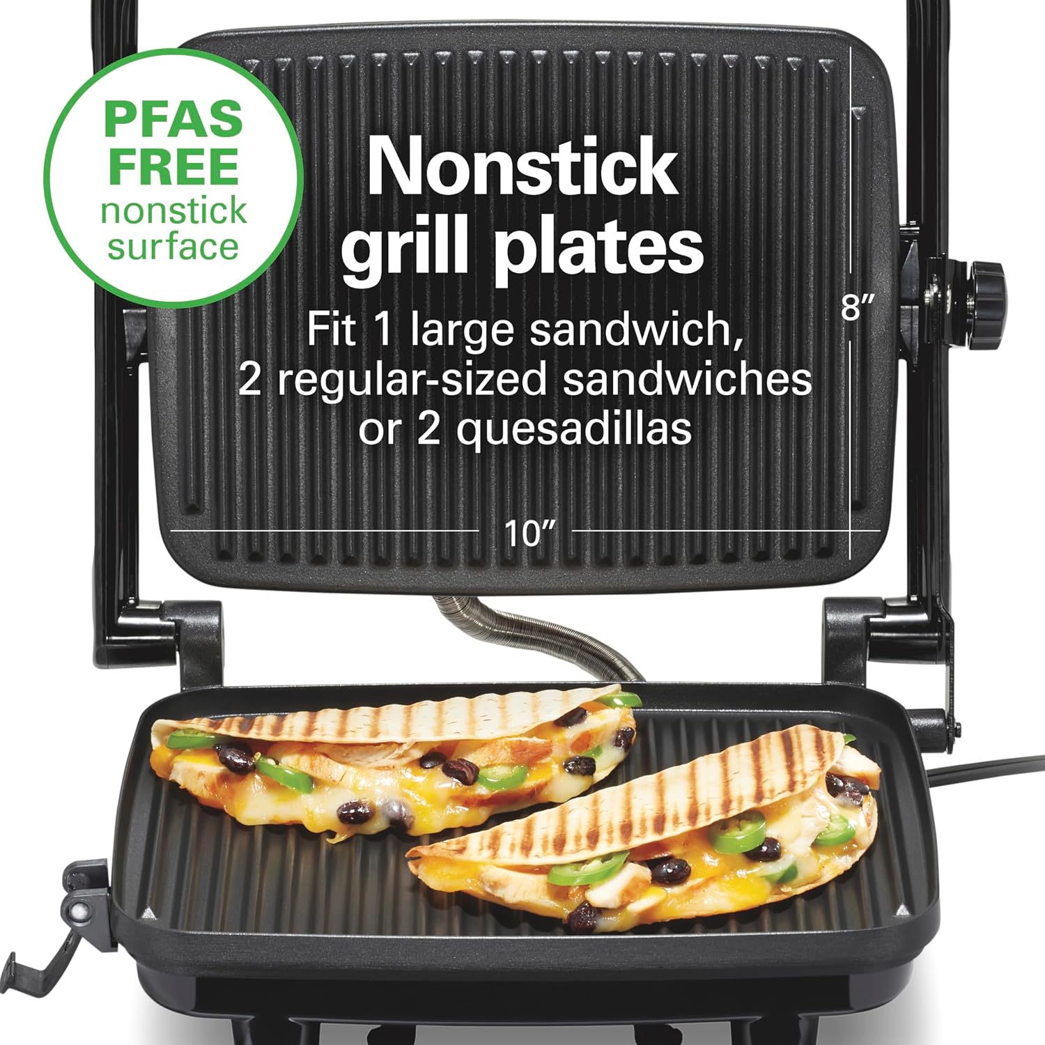 Hamilton Beach Panini Press, Sandwich Maker & Electric Indoor Grill | Floating Hinge Evenly Cooks Any Sandwich | Locking Lid | PFAS-Free Non-Stick 8" x 10" Grids | Chrome Hamilton Beach Panini Press, Sandwich Maker & Electric Indoor Grill | Floating Hinge Evenly Cooks Any Sandwich | Locking Lid | PFAS-Free Non-Stick 8" x 10" Grids | Chrome - Image 3