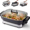 Elite Gourmet Stow-Away Ceramic Electric Skillet, 1500W, Black/Gray | PFAS-Free Ceralast Coating, Rapid Heat-Up, 15"x12"x3" Foldable Design, Dishwasher-Safe Pan & Lid, Large Size