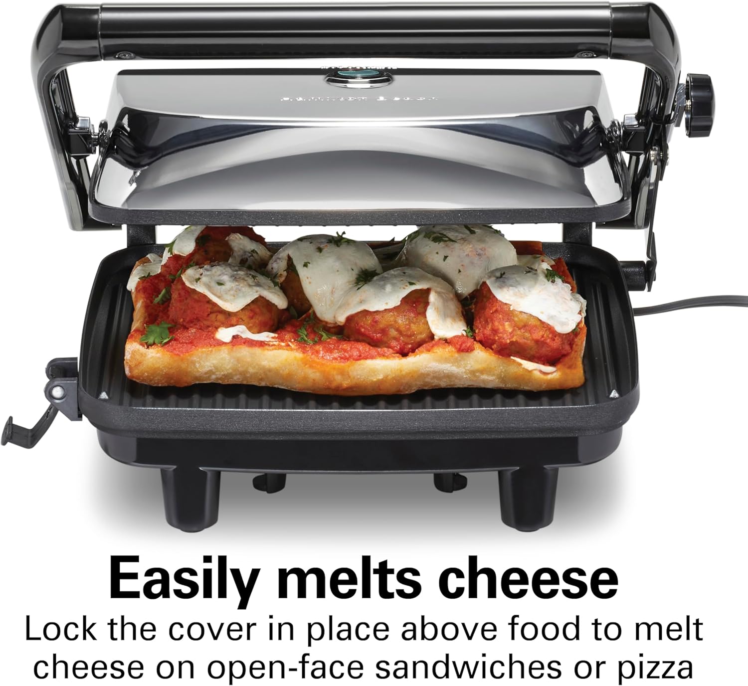 Hamilton Beach Panini Press, Sandwich Maker & Electric Indoor Grill | Floating Hinge Evenly Cooks Any Sandwich | Locking Lid | PFAS-Free Non-Stick 8" x 10" Grids | Chrome Hamilton Beach Panini Press, Sandwich Maker & Electric Indoor Grill | Floating Hinge Evenly Cooks Any Sandwich | Locking Lid | PFAS-Free Non-Stick 8" x 10" Grids | Chrome - Image 5