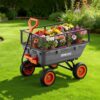 VEVOR 800LBS 7 CU.FT Poly Garden Cart Dump Wagon, Heavy Duty 4 Wheel Wheelbarrow with 10" Flat Free Tires, Yard Cart Dump Wagon with Removable Raised Sides and Quick-Release System