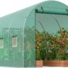 VEVOR Walk-in Tunnel Greenhouse, 9.6x6.4x6.2 ft Hoop House Greenhouse Tunnel, Plant Hot House with Galvanized Steel Frame, Green PE Cover, Roll-up Zipper Door and 6 Windows for Outdoor