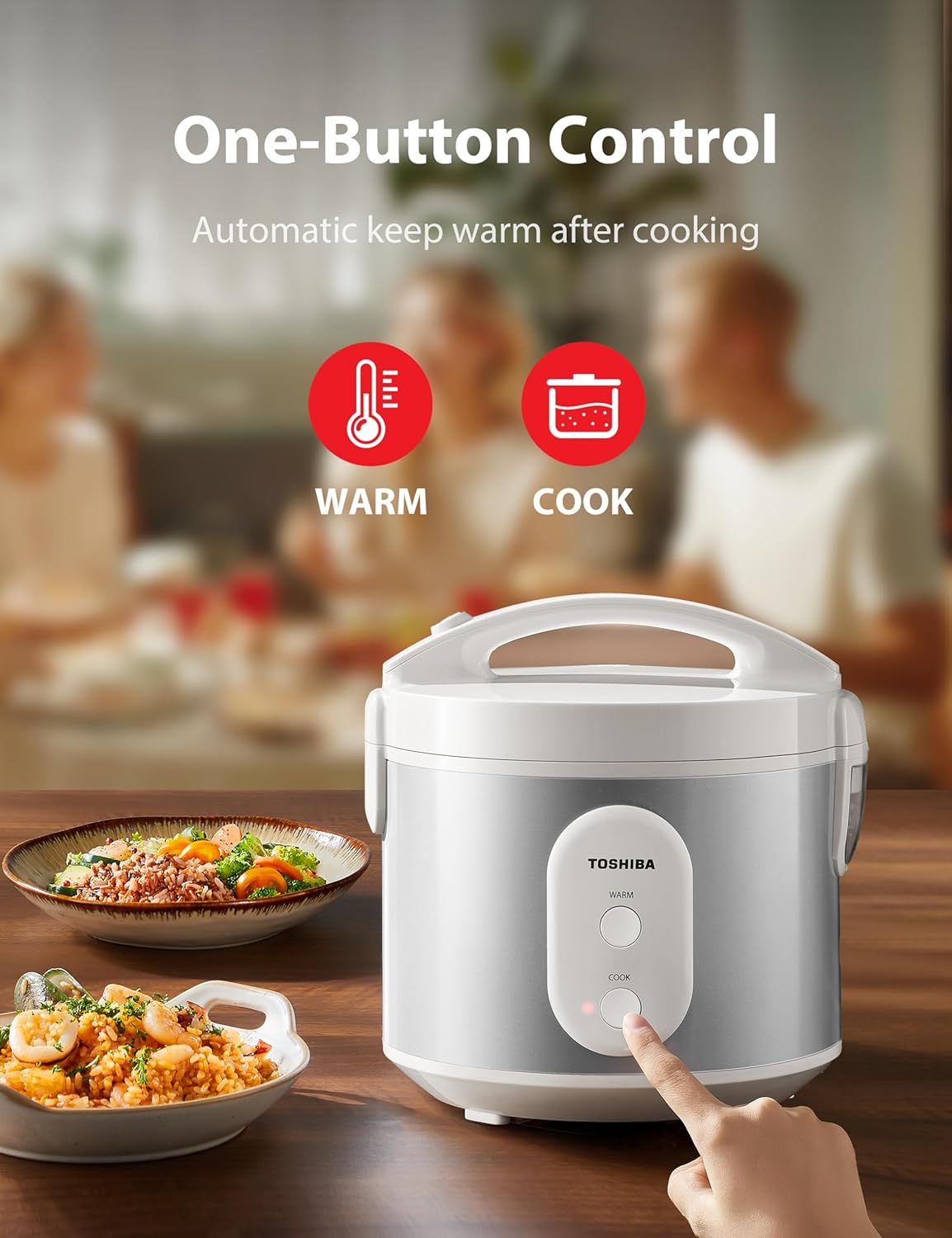 TOSHIBA Rice Cooker & Steamer Simple 5.5 Cup(Uncooked) with Steaming Basket, Removable Non-Stick Inner Pot & Inner Lid, for Soups, Stews, Grains&Oatmeal, One Touch&Keep Warm Function, Silvery White TOSHIBA Rice Cooker & Steamer Simple 5.5 Cup(Uncooked) with Steaming Basket, Removable Non-Stick Inner Pot & Inner Lid, for Soups, Stews, Grains&Oatmeal, One Touch&Keep Warm Function, Silvery White - Image 3