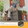 Suncast Outdoor Storage Box - 73 Gallon Stoney Resin Deck Box with Wheels, Handles, and Seat, Heavy-Duty Indoor/Outdoor Storage Bench for Patio Cushions, Shoes, Pool & Garden Gear