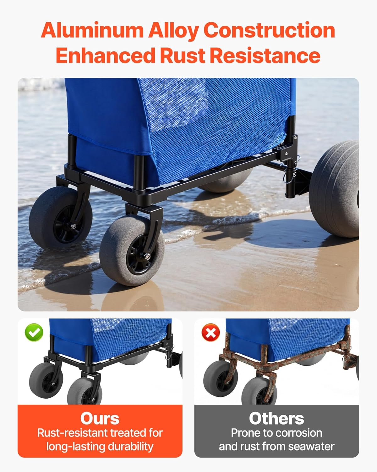 VEVOR Beach Cart, 165LBS Load Capacity, Portable Folding Beach Wagon Dolly with 12" Balloon Wheels for Sand, Storage Bag & 4-Level Adjustable Height for Outdoor Camping Fishing VEVOR Beach Cart, 165LBS Load Capacity, Portable Folding Beach Wagon Dolly with 12" Balloon Wheels for Sand, Storage Bag & 4-Level Adjustable Height for Outdoor Camping Fishing - Image 6