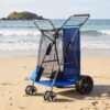 VEVOR Beach Cart, 165LBS Load Capacity, Portable Folding Beach Wagon Dolly with 10" Solid Wheel for Sand, Insulated Cooler Bag, Large Mesh Bag&Umbrella Holder for Outdoor Camping Fishing