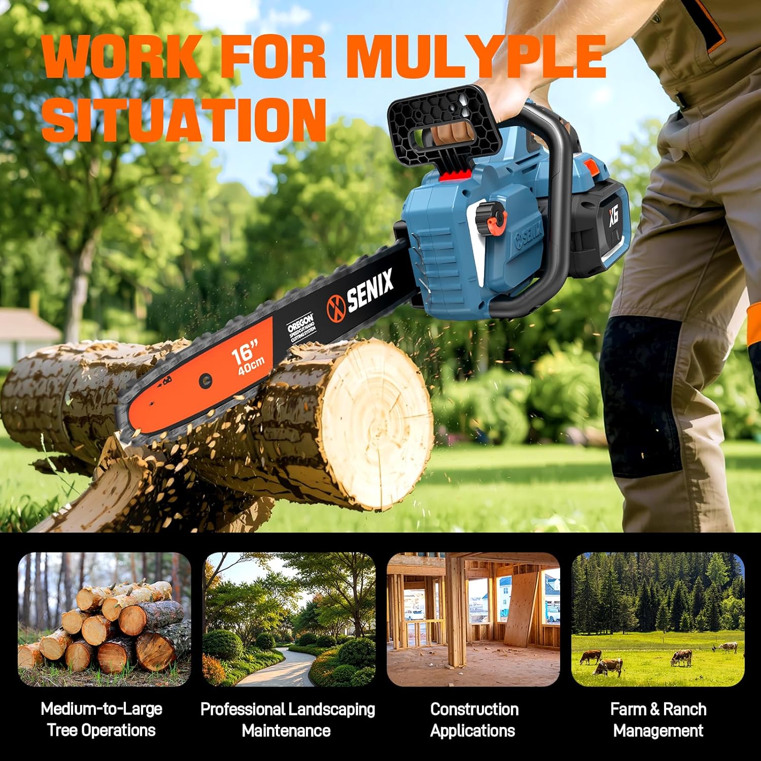 SENIX Chainsaw|60V 16" Battery Chainsaw|Brushless Electric Chainsaws|Cordless Chain Saw with 4Ah Battery & Charger|Garden Tool for Trees, Pruning, Branch Trimming, Best Gifts for Man, CSX6-M SENIX Chainsaw|60V 16" Battery Chainsaw|Brushless Electric Chainsaws|Cordless Chain Saw with 4Ah Battery & Charger|Garden Tool for Trees, Pruning, Branch Trimming, Best Gifts for Man, CSX6-M - Image 7