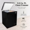 Igloo 5.0 Cu Ft. Upright Deep Freezer Chest- Deep Freezer with Quick Freezing System & Adjustable Thermostat- Low Noise Freezer with Removable Basket & LED Lights for Homes, Garages & Basements- Black