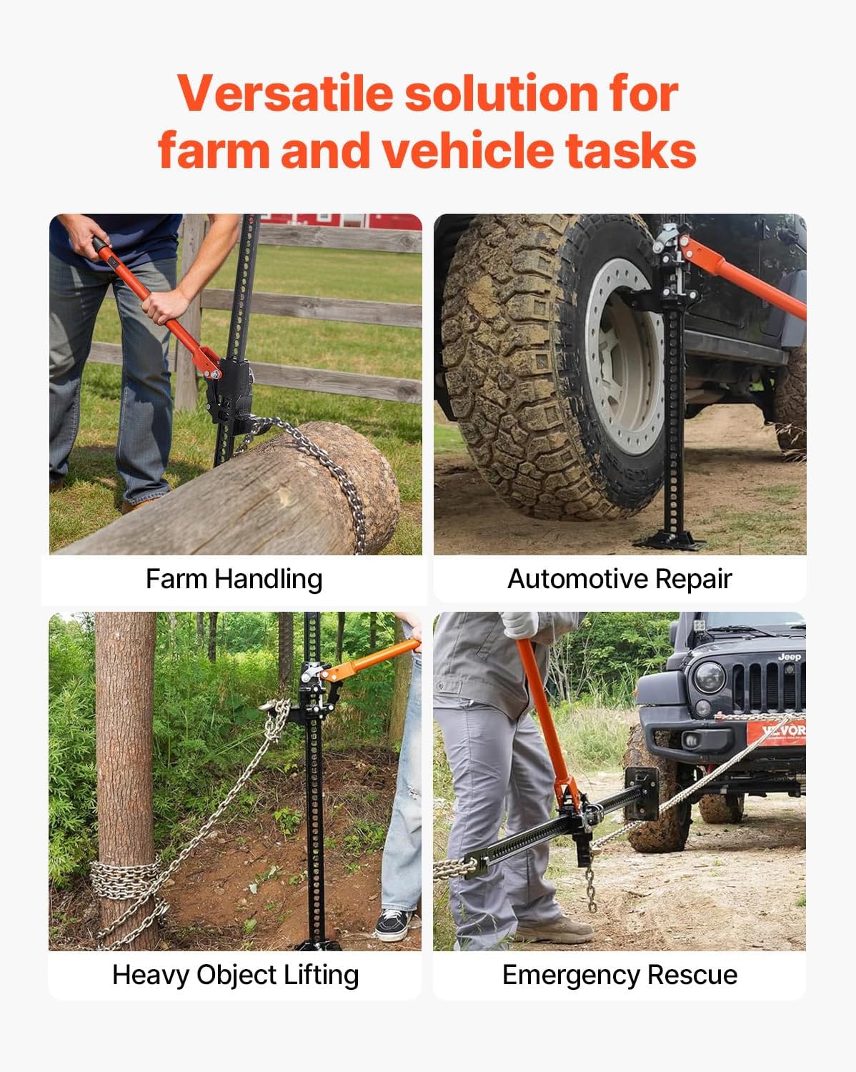 VEVOR Farm Jack 60inch, 7000 lbs Capacity Ratcheting Off Road Jeep Jack for Tractor, Truck, SUV, Bumper Lift, Orange VEVOR Farm Jack 60inch, 7000 lbs Capacity Ratcheting Off Road Jeep Jack for Tractor, Truck, SUV, Bumper Lift, Orange - Image 6