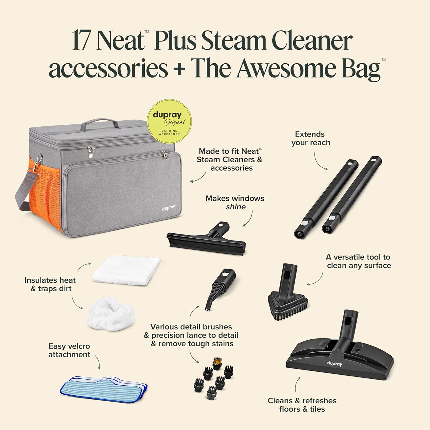 Dupray Neat Plus Steam Cleaner and Awesome Bag, 18 Accessories, Fast Heat-Up, Chemical-Free Cleaning, Multipurpose Steamer *Kills 99.9% of Bacteria & Viruses Dupray Neat Plus Steam Cleaner and Awesome Bag, 18 Accessories, Fast Heat-Up, Chemical-Free Cleaning, Multipurpose Steamer *Kills 99.9% of Bacteria & Viruses - Image 2