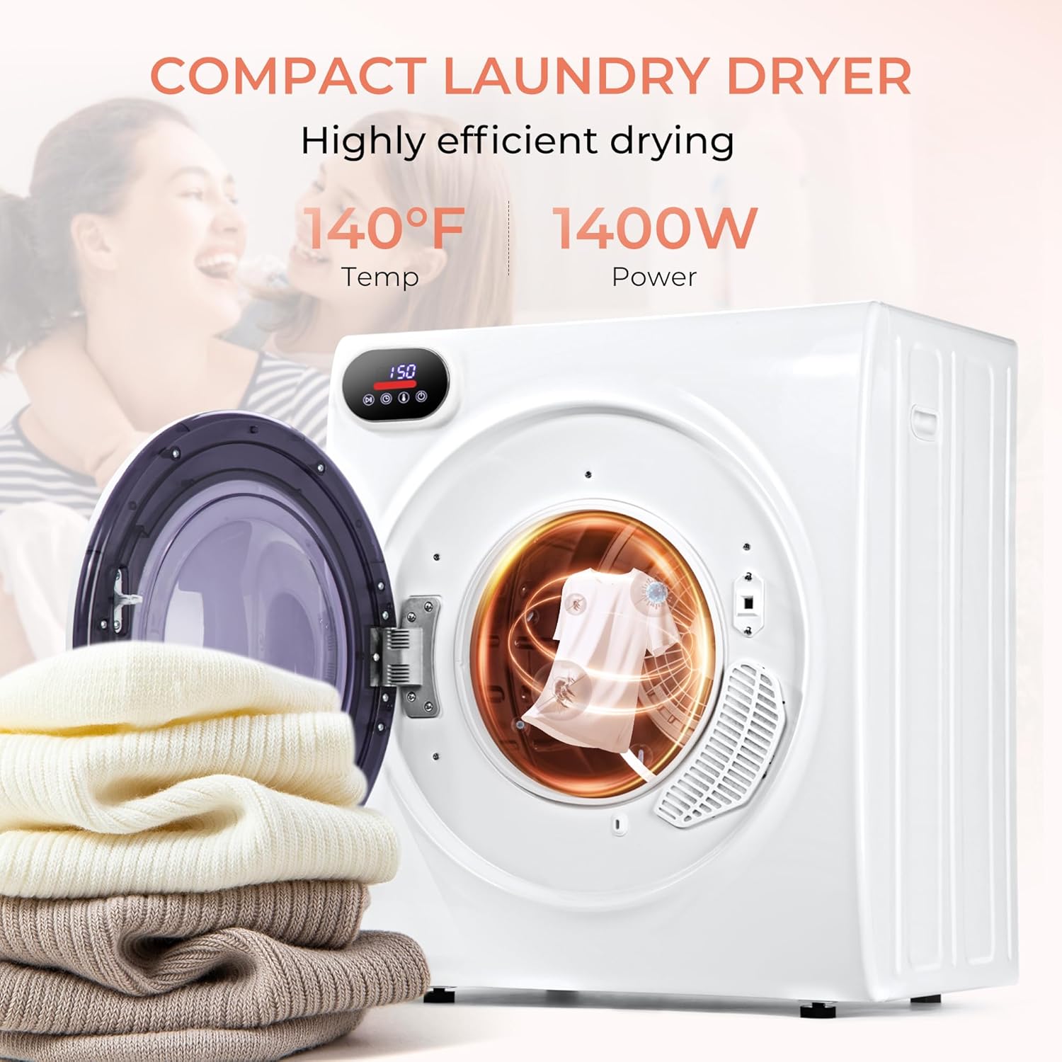 Euhomy 2.65 Cu.Ft Portable Dryer with Exhaust Hose, Clothes Dryer with Four Functions, 1400w Dryer Machine with Stainless Steel Drum, Suitable for Apartments, RVs, Gym Euhomy 2.65 Cu.Ft Portable Dryer with Exhaust Hose, Clothes Dryer with Four Functions, 1400w Dryer Machine with Stainless Steel Drum, Suitable for Apartments, RVs, Gym - Image 2