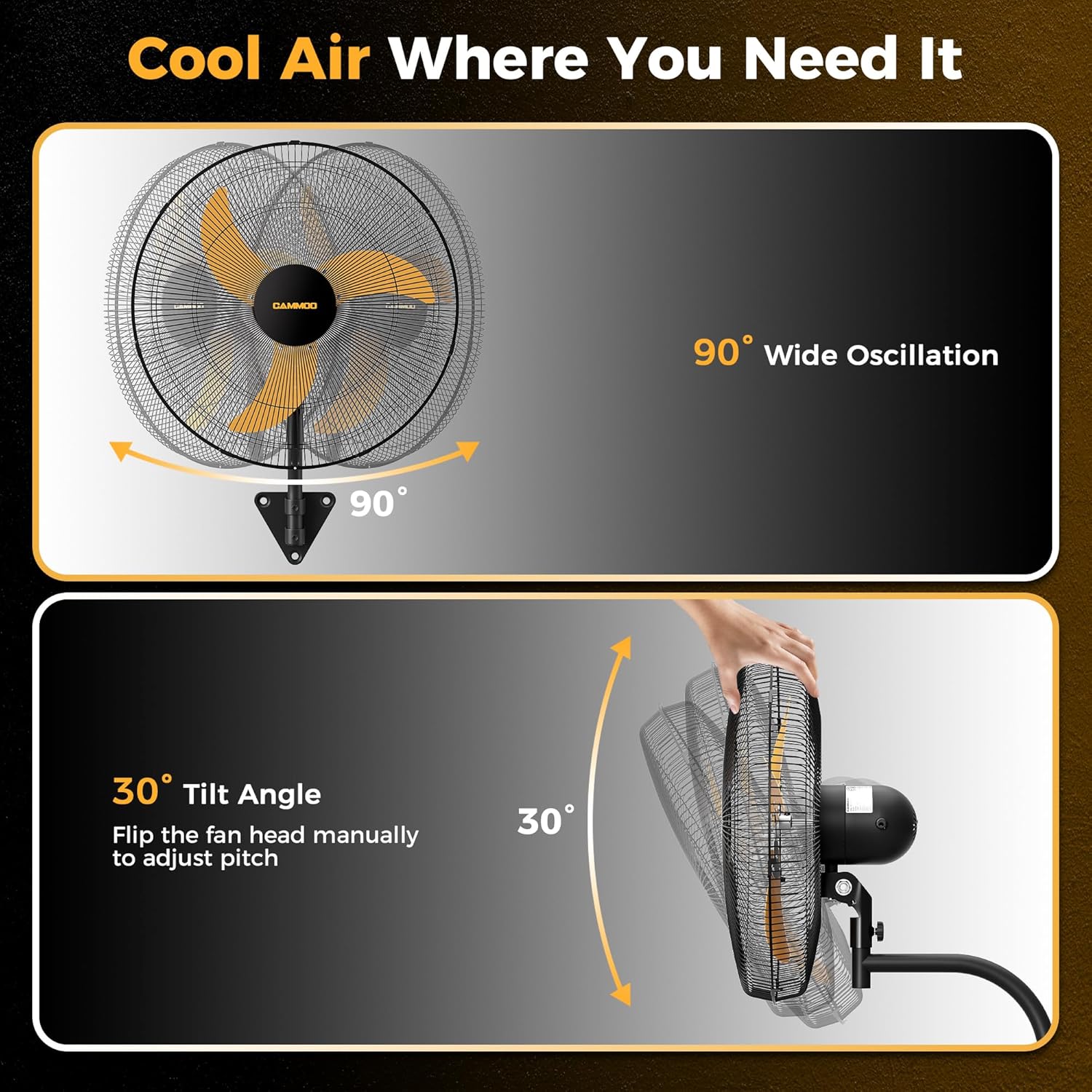 CAMMOO 20 Inch Wall Mount Fan Oscillating, 600D Oxford Cover & Wired Remote | Extended 3.3ft Wired Remote & 6.6ft Power Cord Wall Fan, 3-Speed High Velocity Wall Mounted Fan, for Garage, Workshop CAMMOO 20 Inch Wall Mount Fan Oscillating, 600D Oxford Cover & Wired Remote | Extended 3.3ft Wired Remote & 6.6ft Power Cord Wall Fan, 3-Speed High Velocity Wall Mounted Fan, for Garage, Workshop - Image 7