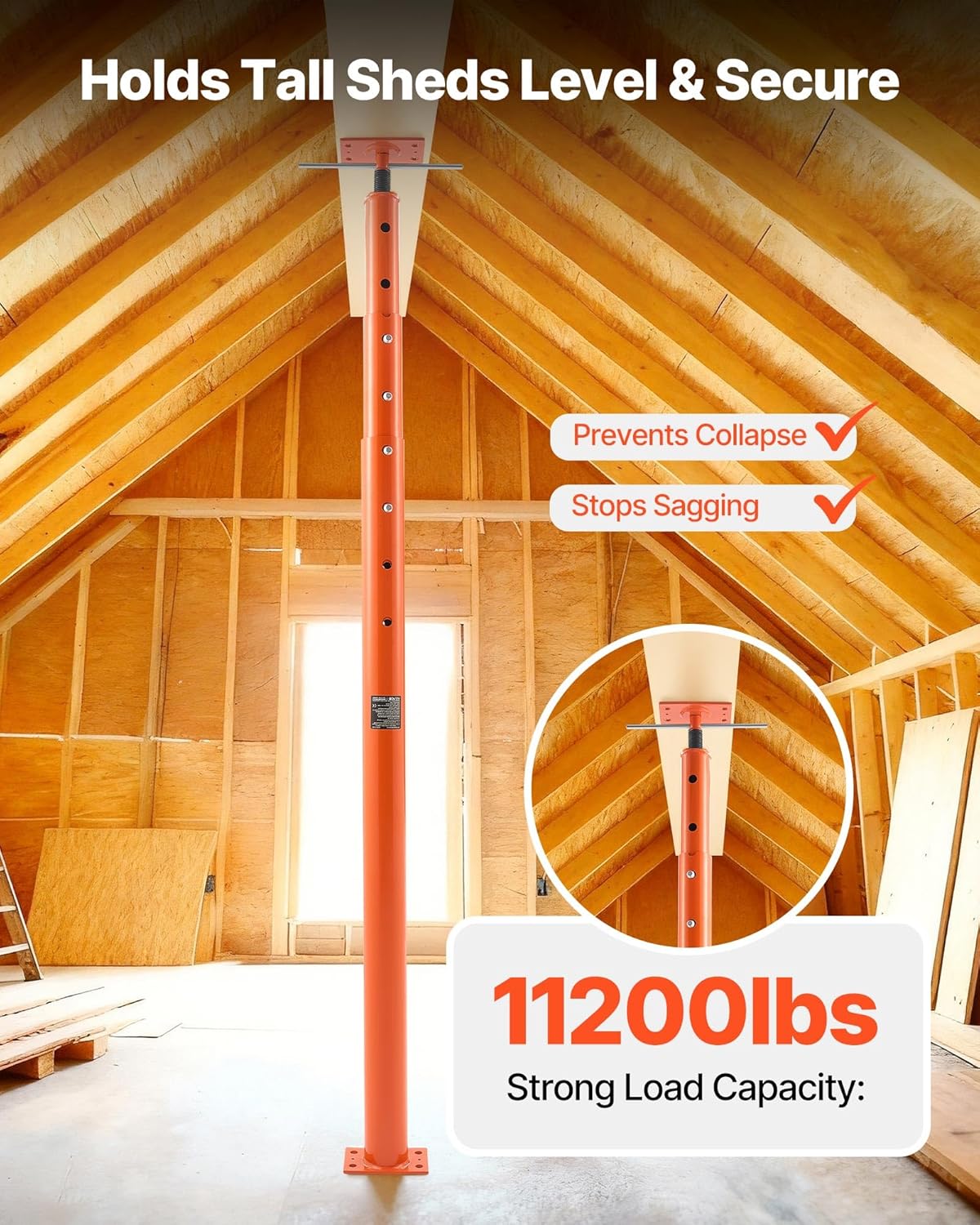 VEVOR House Floor Jacks, 2 Pack 54-150 Inch Height Range, 11200 lbs Max Load Capacity, Adjustable Support Beam Basement Jack Post Pole for Leveling, Lift Steel Telescoping Post for Temporary Support VEVOR House Floor Jacks, 2 Pack 54-150 Inch Height Range, 11200 lbs Max Load Capacity, Adjustable Support Beam Basement Jack Post Pole for Leveling, Lift Steel Telescoping Post for Temporary Support - Image 2