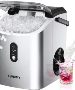 EUHOMY Nugget Ice Maker Countertop with Handle, Ready in 6 Mins, 34lbs Per Day, Removable Top Cover, Auto-Cleaning, Portable Sonic Ice Maker with Basket and Scoop, for Home/Party/RV/Camping (Silver)