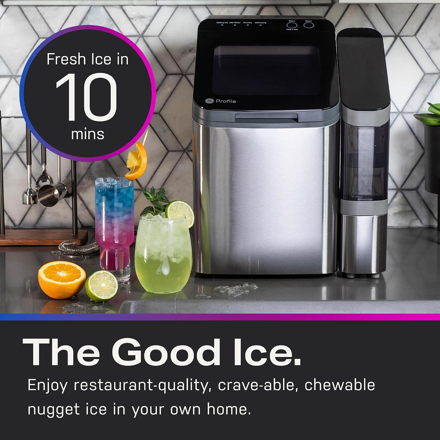 GE Profile Opal 1.0 Countertop Nugget Ice Maker | Chewable nugget ice, 34 lbs/day, First batch in 10 min, 3 lb bin, Flip-top lid, .5 Gallon Built-in Tank, Stainless Steel GE Profile Opal 1.0 Countertop Nugget Ice Maker | Chewable nugget ice, 34 lbs/day, First batch in 10 min, 3 lb bin, Flip-top lid, .5 Gallon Built-in Tank, Stainless Steel - Image 6