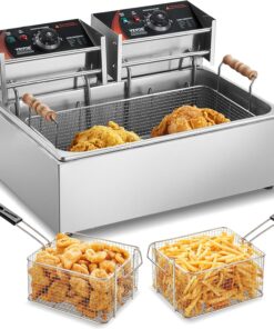 VEVOR Commercial Deep Fryer, 3000W Electric Turkey Fryer with 3 Removable Baskets, Large Capacity 18Qt / 17L Stainless Steel Countertop Single Oil Fryer, for Kitchen Restaurant Use, Silver
