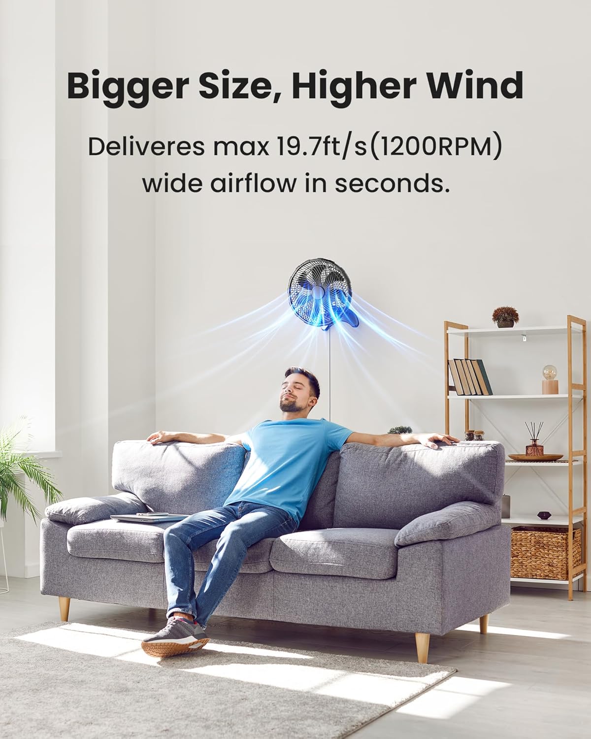 Koonie 12 Inch Wall Mount Fan, Quiet Wall Fan with Timer, 9.8ft Wired Remote, 80° Oscillation, 100° Adjustable, 3 Speeds High Velocity for RV Bedroom Kitchen Office Garage Koonie 12 Inch Wall Mount Fan, Quiet Wall Fan with Timer, 9.8ft Wired Remote, 80° Oscillation, 100° Adjustable, 3 Speeds High Velocity for RV Bedroom Kitchen Office Garage - Image 2
