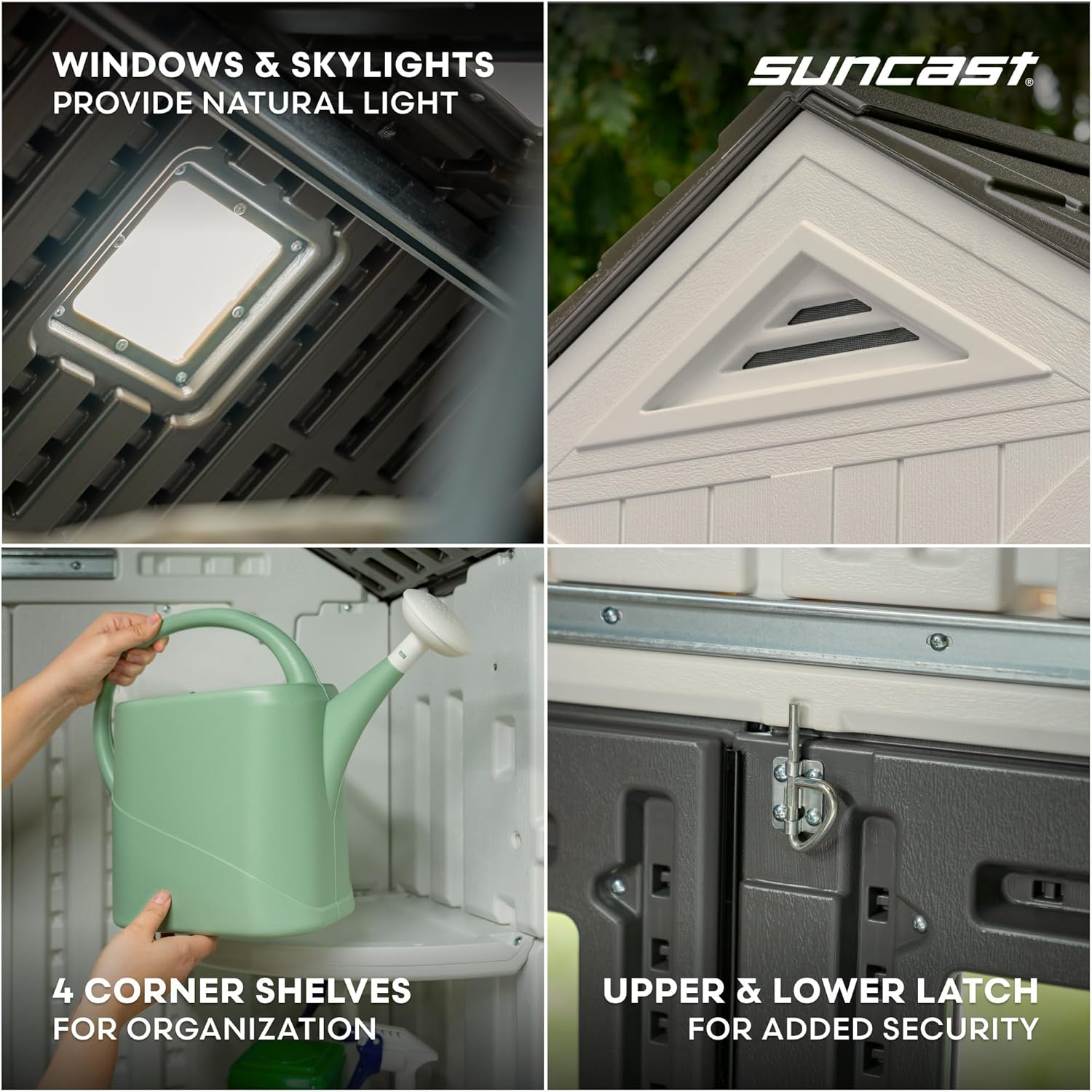 Suncast 8x10 Ft. Outdoor Storage Shed - Large Resin Outdoor Shed with Floor Included, Lockable Double Doors & Skylights. 547 Cu Ft Tremont Garden Resin Sheds for Lawn Tools, Riding Mowers, & Bikes Suncast 8x10 Ft. Outdoor Storage Shed - Large Resin Outdoor Shed with Floor Included, Lockable Double Doors & Skylights. 547 Cu Ft Tremont Garden Resin Sheds for Lawn Tools, Riding Mowers, & Bikes - Image 3