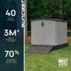 Suncast Glidetop 98 Cubic Foot Horizontal Shed Storage, Outdoor Waterproof Resin Floor Home Patio Deck Box for Garden and Tools, Dove Gray