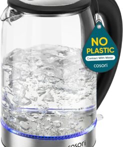 Cosori Electric Kettle, No Plastic Contact with Water, 1.7L, Black | Wide Opening, Easy to Clean, Auto Shut-Off, Boil-Dry Protection, Tea Kettle, Hot Water Boiler, Borosilicate Glass, 1500W