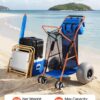 VEVOR Beach Cart with Large Wheels for Sand, 165 lbs Load Capacity, Heavy Duty Folding Beach Wagon with 12" Balloon Wheels, Insulated Cooler Bag, Umbrella Holder, Holds 4 Chairs for Camping & Fishing