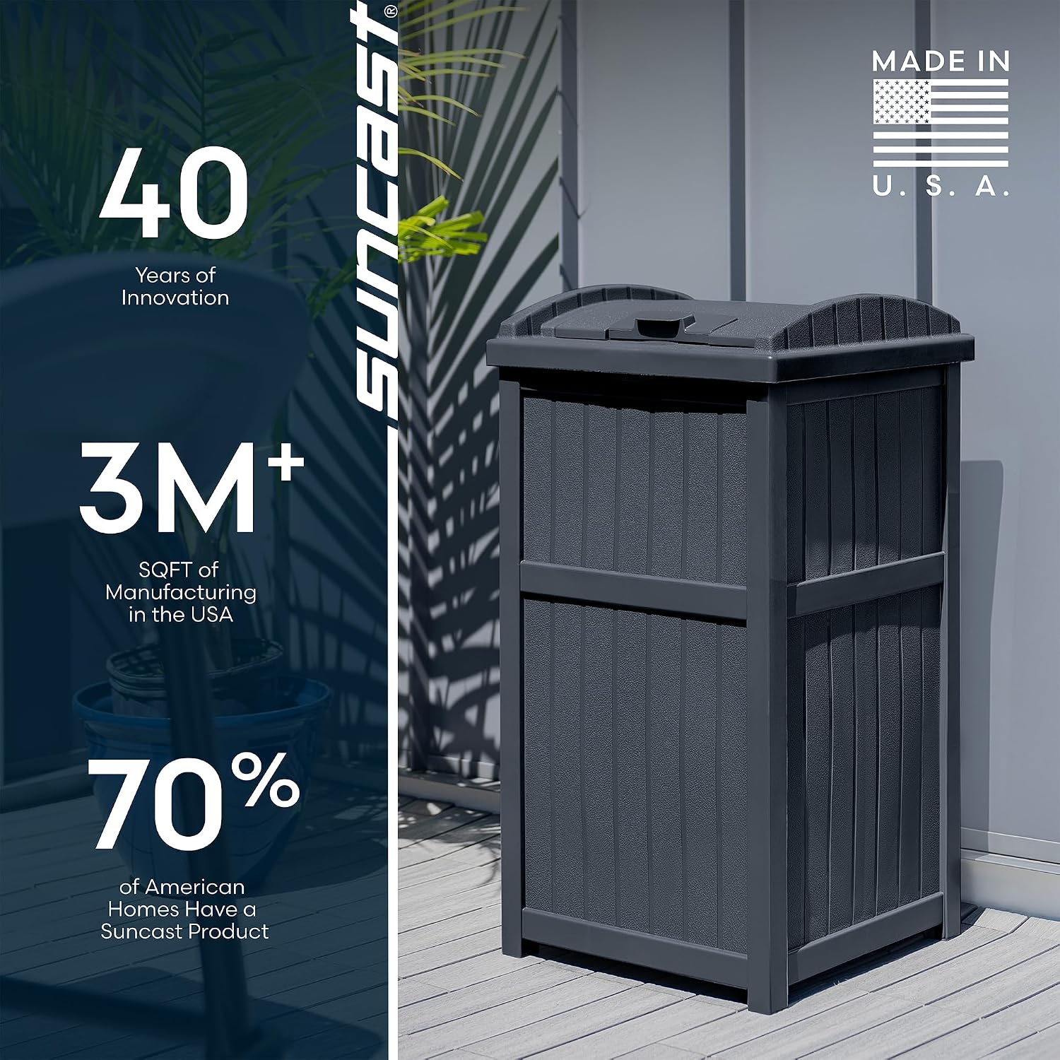Suncast Outdoor Trash Hideaway, Resin Refuse Container w/Lid, Cyberspace, 30 Gallon Capacity - Stylish Concealed Waste Storage for Patio, Backyard, Deck or Garden, Use 30-33 Gal. Garbage Can Liners Suncast Outdoor Trash Hideaway, Resin Refuse Container w/Lid, Cyberspace, 30 Gallon Capacity - Stylish Concealed Waste Storage for Patio, Backyard, Deck or Garden, Use 30-33 Gal. Garbage Can Liners - Image 8