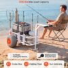 VEVOR Beach Fishing Cart, 300 lbs Load Capacity, Fishing Cart Wagon with Heavy-Duty Aluminum Alloy Frame, 13-Inch All-Terrain PU Balloon Tires, 8 Rod Holders, for Outdoor Activities Camping Picnic