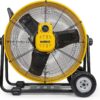 DEWALT Drum Fan High-Velocity Industrial, Drum, Floor, Barn, Warehouse Fan, Heavy Duty Air Mover with Adjustable Tilt & Large Wheel, 24", Yellow DXF2490