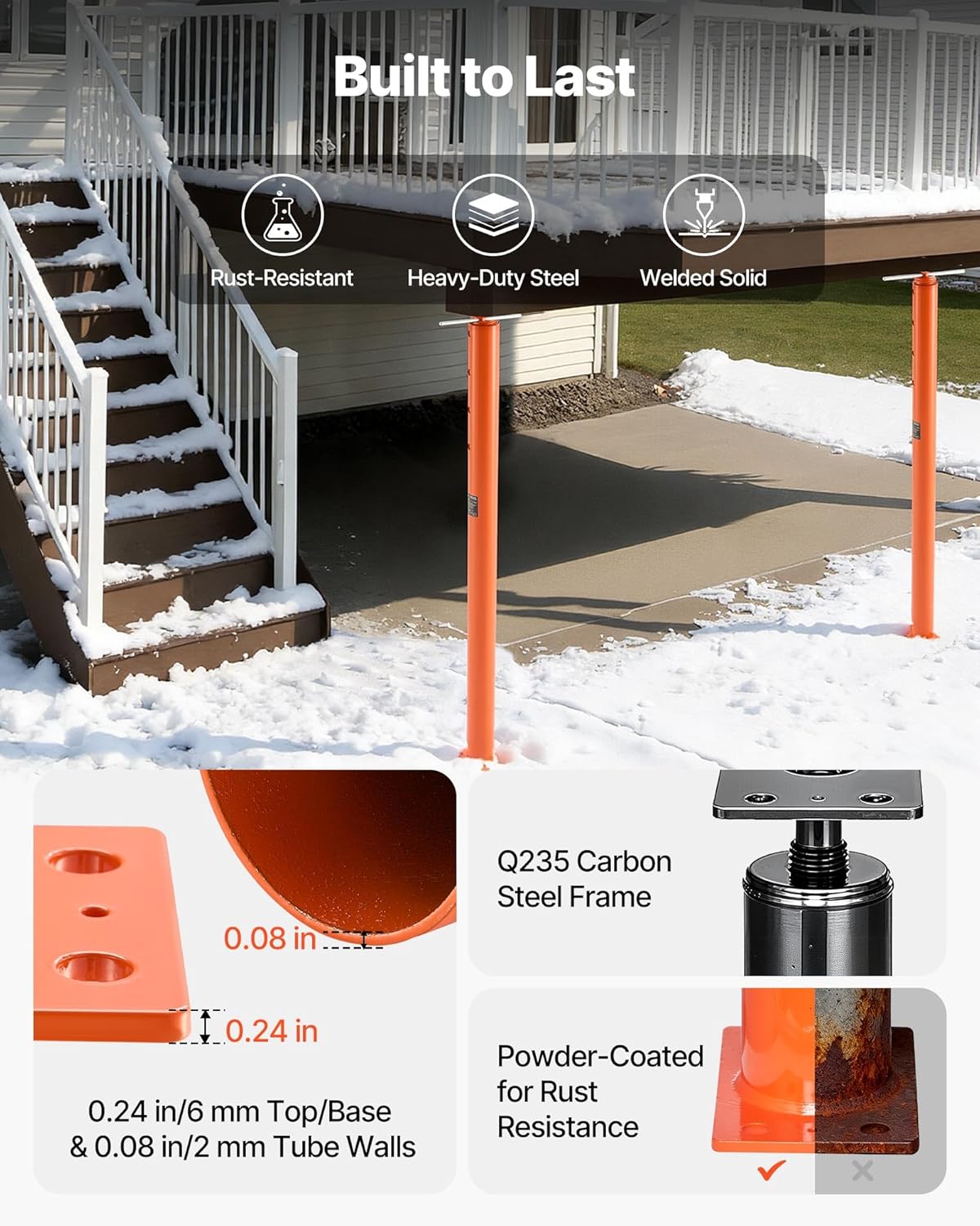 VEVOR House Floor Jacks, 2 Pack 54-150 Inch Height Range, 11200 lbs Max Load Capacity, Adjustable Support Beam Basement Jack Post Pole for Leveling, Lift Steel Telescoping Post for Temporary Support VEVOR House Floor Jacks, 2 Pack 54-150 Inch Height Range, 11200 lbs Max Load Capacity, Adjustable Support Beam Basement Jack Post Pole for Leveling, Lift Steel Telescoping Post for Temporary Support - Image 5