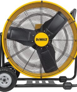 DEWALT Drum Fan High-Velocity Industrial, Drum, Floor, Barn, Warehouse Fan, Heavy Duty Air Mover with Adjustable Tilt & Large Wheel, 24", Yellow DXF2490