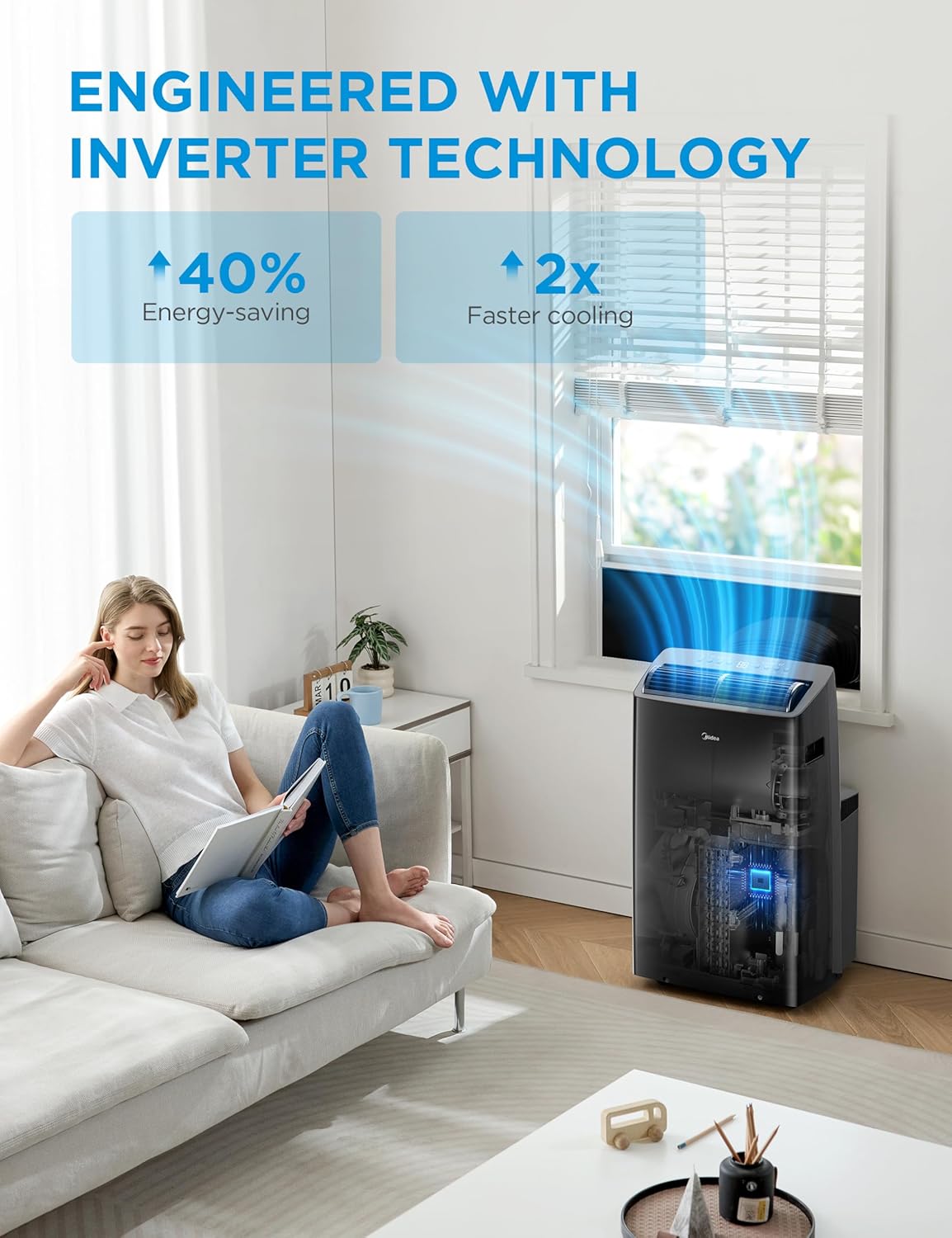 Midea Duo 14,000 BTU (12,000 BTU SACC) High Efficiency Inverter Ultra Quiet Portable Air Conditioner, with Heat up to 550 Sq. Ft., Works with Alexa/Google Assistant, with Remote Control & Window Kit" Midea Duo 14,000 BTU (12,000 BTU SACC) High Efficiency Inverter Ultra Quiet Portable Air Conditioner, with Heat up to 550 Sq. Ft., Works with Alexa/Google Assistant, with Remote Control & Window Kit" - Image 4