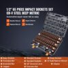VEVOR 1/2" Drive Impact Socket Set 65 Piece, 3/8" to 1-1/4" and 10-24mm | SAE and Metric, 6 Point Cr-V Alloy Steel, Easy-to-Read Size Markings, Rugged Construction, with Storage Case, for Auto Repair