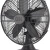 Good Housekeeping 92603 All-Metal 12" Retro Desk Office Table Fan with Wide Oscillation, 3-Speed Settings & Carrying Handle, Matte Black