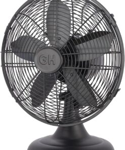 Good Housekeeping 92603 All-Metal 12" Retro Desk Office Table Fan with Wide Oscillation, 3-Speed Settings & Carrying Handle, Matte Black