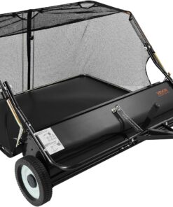 VEVOR Tow Behind Lawn Sweeper, 48 in Pull Behind Yard Sweeper, 26 cu. ft Hopper Bag Capacity, Leaf & Grass Collector with Dumping Rope, Adjustable Sweeping Height, Garden Sweepers for Lawn Farm