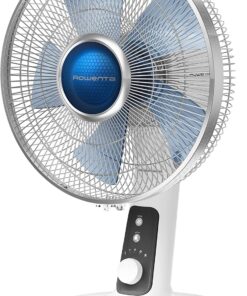 Rowenta, Desk Fan, Turbo Silence Table Fan, 12 Inches, Ultra Quiet Fan for Bedroom, Oscillating, Portable, 4 Speeds, Manual Turn Dial, White, Indoor, VU2730