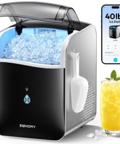 EUHOMY Smart Nugget Ice Maker Countertop, Pebble Ice Maker Machine with APP/Alexa Control, 40lbs/24H, Ready in 7 Mins, Self-Cleaning, Portable Sonic Ice Makers with Hanging Ice Scoop for Home/Office