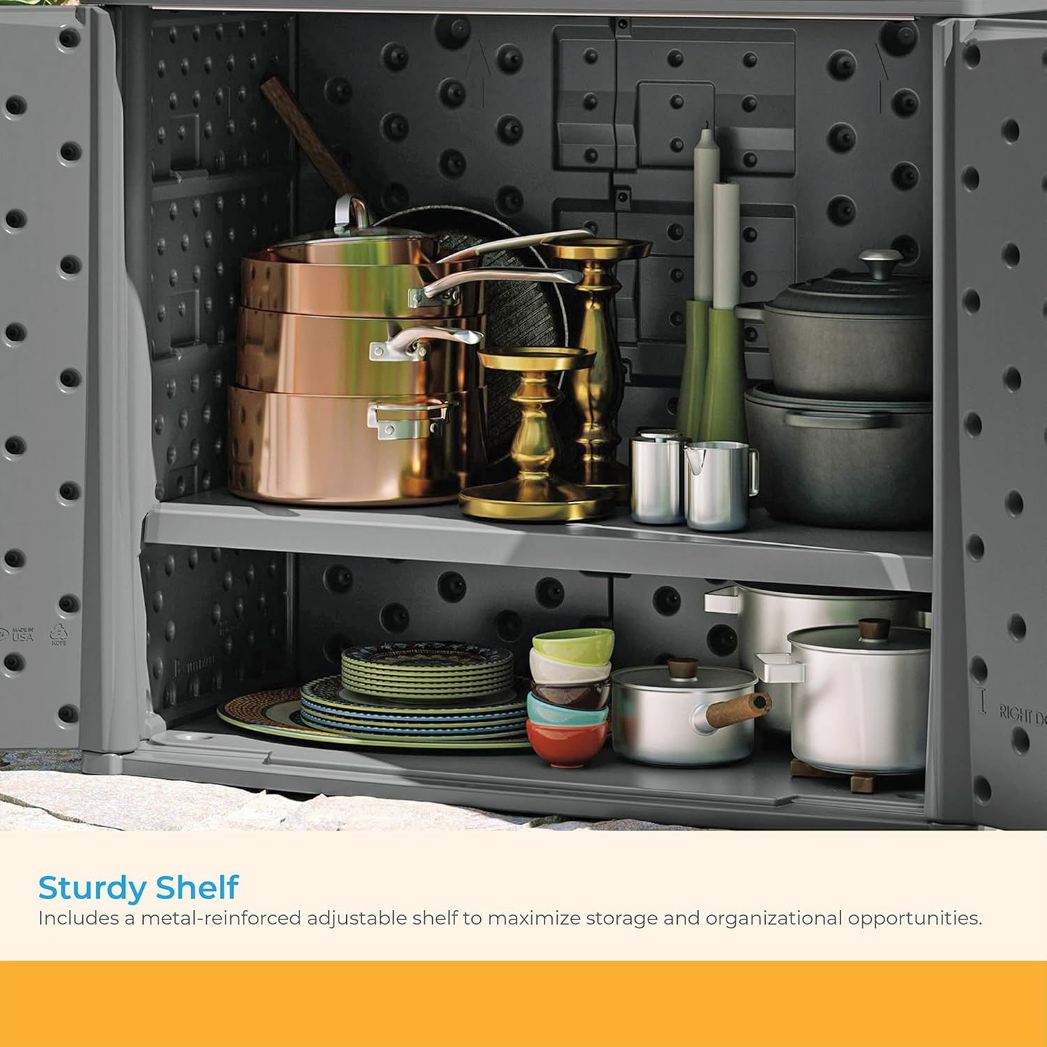 Suncast Lockable Outdoor Cabinet Storage for Patio, Garden and Backyard, 97 Gal, Cool Gray Suncast Lockable Outdoor Cabinet Storage for Patio, Garden and Backyard, 97 Gal, Cool Gray - Image 6