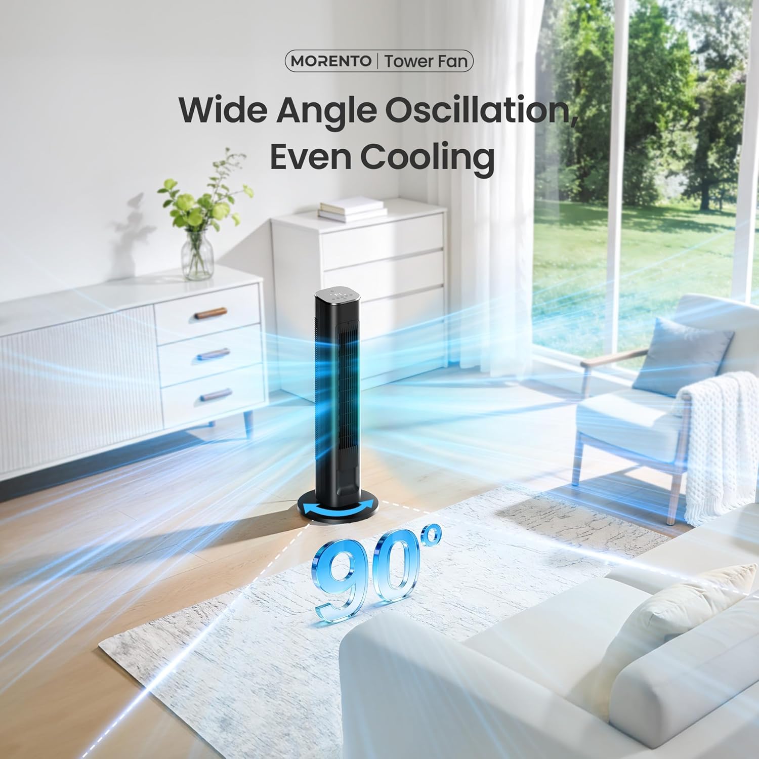 MORENTO Tower Fan for Bedroom, 36" Smart Standing Fan with WiFi APP Voice Control, 4 Modes 4 Speeds, 90° Oscillating, 12H Timer & 25dB Ultra Quiet Safe Bladeless Floor Fan with Remote, Black, 1 Pack MORENTO Tower Fan for Bedroom, 36" Smart Standing Fan with WiFi APP Voice Control, 4 Modes 4 Speeds, 90° Oscillating, 12H Timer & 25dB Ultra Quiet Safe Bladeless Floor Fan with Remote, Black, 1 Pack - Image 5