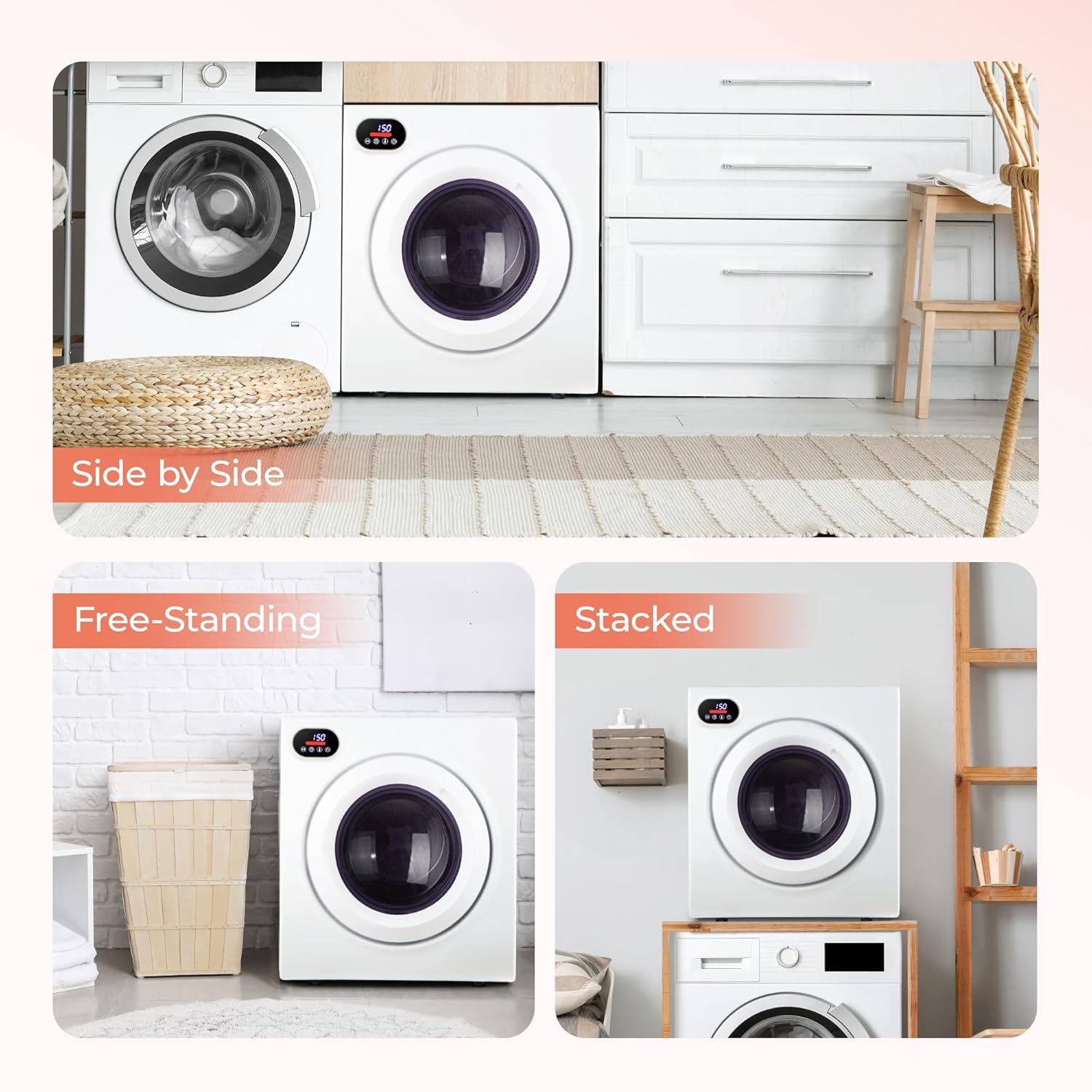 Euhomy 2.65 Cu.Ft Portable Dryer with Exhaust Hose, Clothes Dryer with Four Functions, 1400w Dryer Machine with Stainless Steel Drum, Suitable for Apartments, RVs, Gym Euhomy 2.65 Cu.Ft Portable Dryer with Exhaust Hose, Clothes Dryer with Four Functions, 1400w Dryer Machine with Stainless Steel Drum, Suitable for Apartments, RVs, Gym - Image 6