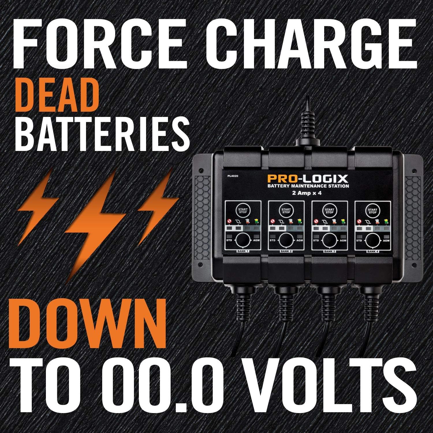 Clore Automotive PL4020, Pro-Logix 4-Bank, 8-Amp (2-Amp Per Bank) Fully Automatic Smart Charger, 12V Battery Charger, Battery Maintainer, Desulfator with Temperature Compensation, Black Clore Automotive PL4020, Pro-Logix 4-Bank, 8-Amp (2-Amp Per Bank) Fully Automatic Smart Charger, 12V Battery Charger, Battery Maintainer, Desulfator with Temperature Compensation, Black - Image 3