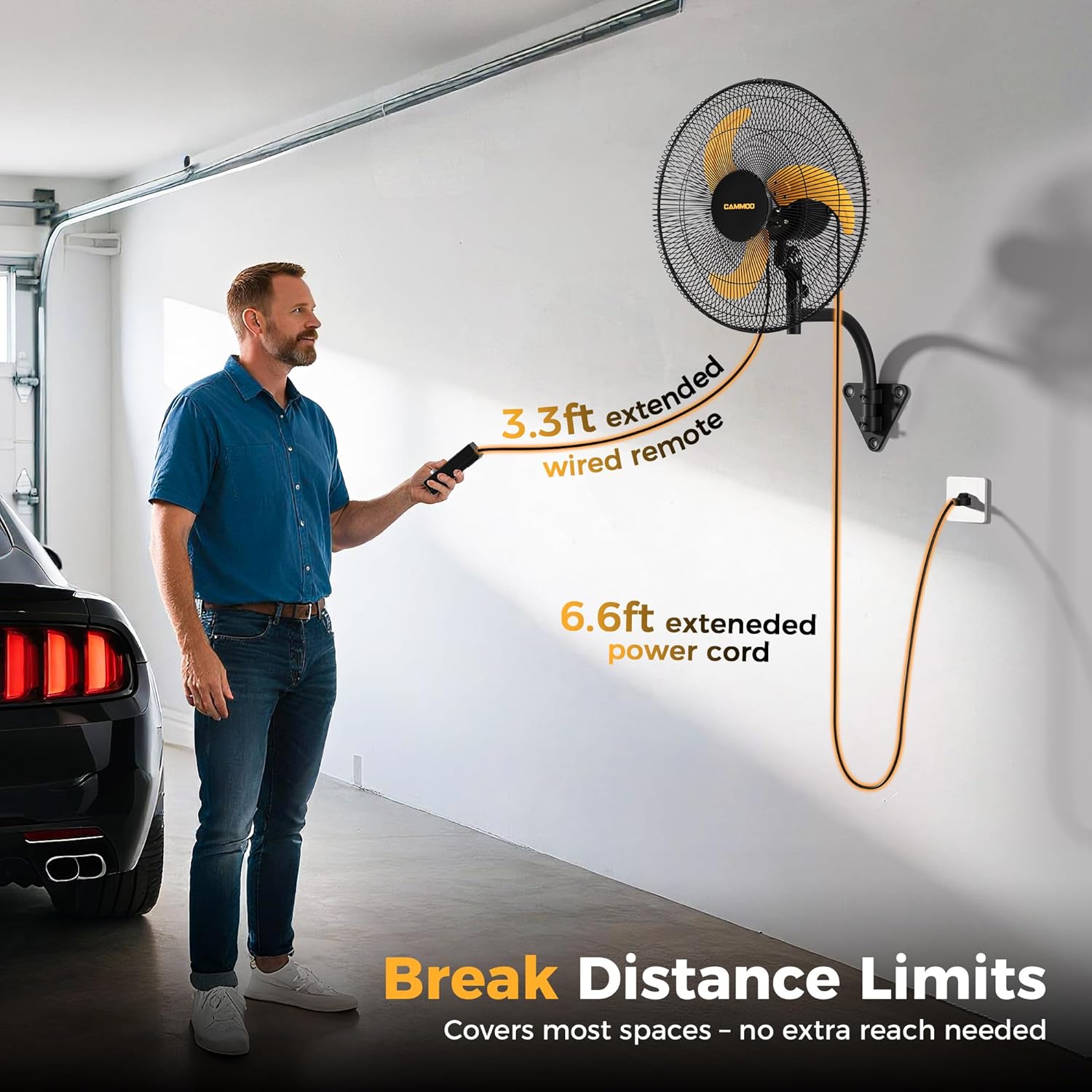 CAMMOO 18 Inch Wall Mount Fan Oscillating, 600D Oxford Cover & Wired Remote | Extended 3.3ft Wired Remote & 6.6ft Power Cord Wall Fan, 3-Speed High Velocity Wall Mounted Fan, for Garage, Workshop CAMMOO 18 Inch Wall Mount Fan Oscillating, 600D Oxford Cover & Wired Remote | Extended 3.3ft Wired Remote & 6.6ft Power Cord Wall Fan, 3-Speed High Velocity Wall Mounted Fan, for Garage, Workshop - Image 5
