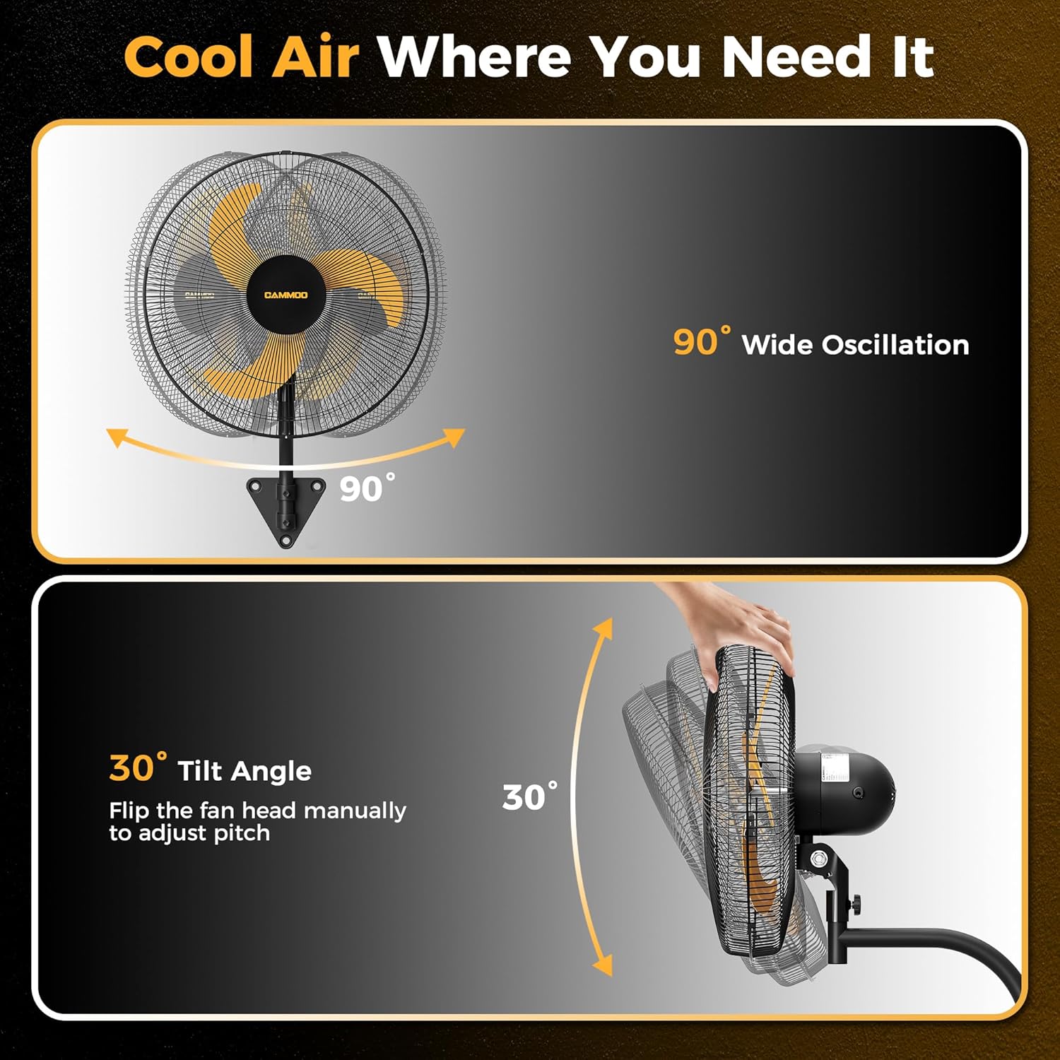CAMMOO 18 Inch Wall Mount Fan Oscillating, 600D Oxford Cover & Wired Remote | Extended 3.3ft Wired Remote & 6.6ft Power Cord Wall Fan, 3-Speed High Velocity Wall Mounted Fan, for Garage, Workshop CAMMOO 18 Inch Wall Mount Fan Oscillating, 600D Oxford Cover & Wired Remote | Extended 3.3ft Wired Remote & 6.6ft Power Cord Wall Fan, 3-Speed High Velocity Wall Mounted Fan, for Garage, Workshop - Image 7