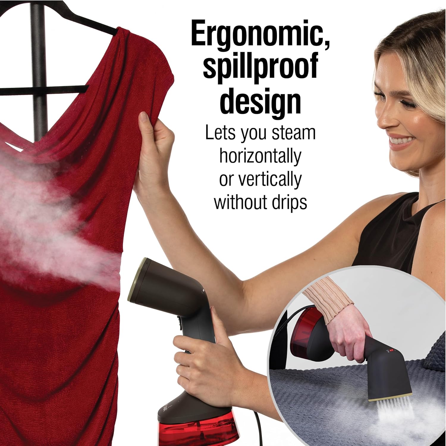 CHI Handheld Garment Steamer for Clothes, 1600W, 20-Minutes Steam Time, 300ml Water Tank, 2 Steam Modes, Portable, Fabric Brush, Ergonomic Handle, 10' Cord CHI Handheld Garment Steamer for Clothes, 1600W, 20-Minutes Steam Time, 300ml Water Tank, 2 Steam Modes, Portable, Fabric Brush, Ergonomic Handle, 10' Cord - Image 5