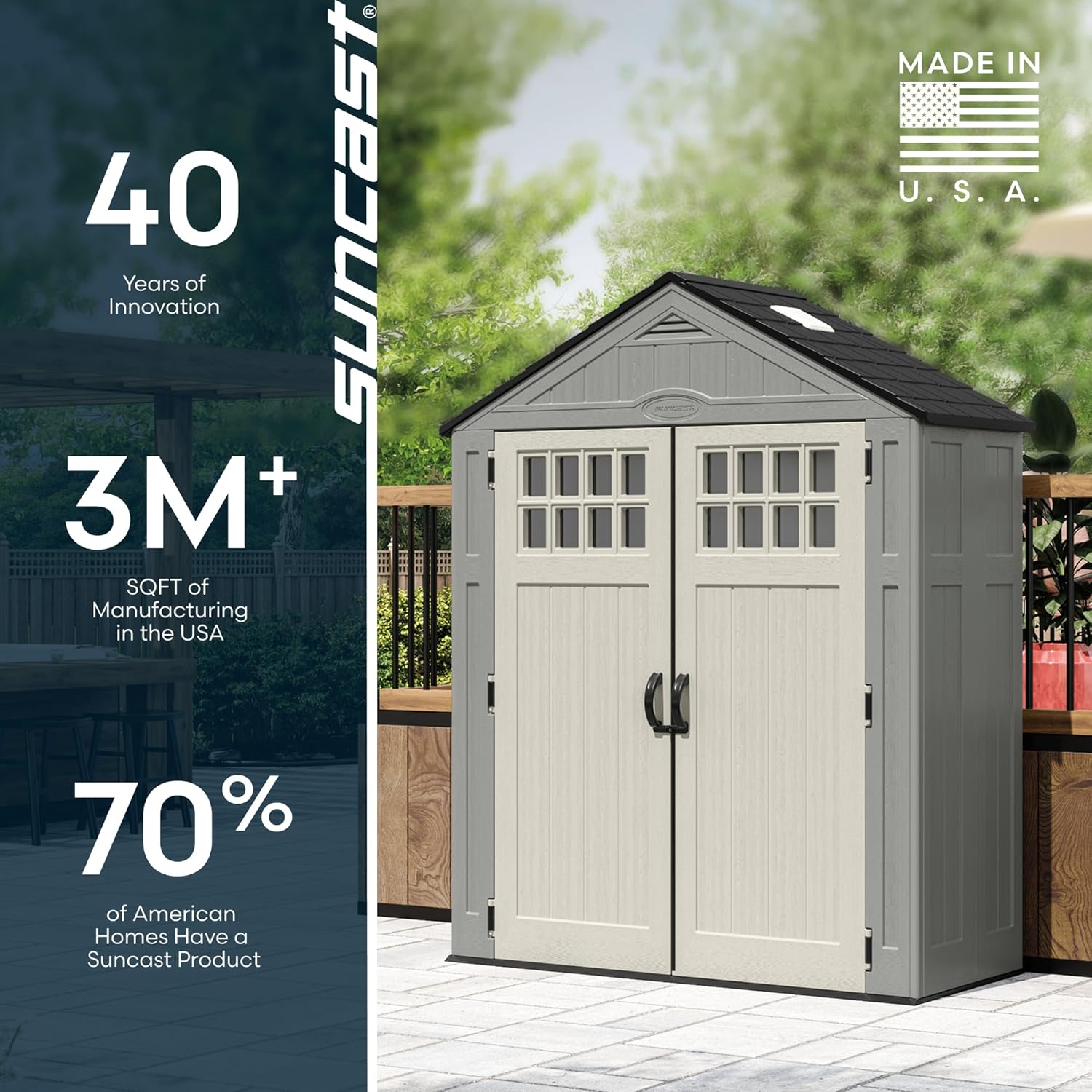 Suncast Everett 6x3 ft Vertical Storage Shed - Resin Outdoor Garden Shed with Floor, Windows, Skylight & Lockable Double Doors. Slim Yard Storage for Utility Tools & Backyard Equipment Suncast Everett 6x3 ft Vertical Storage Shed - Resin Outdoor Garden Shed with Floor, Windows, Skylight & Lockable Double Doors. Slim Yard Storage for Utility Tools & Backyard Equipment - Image 10