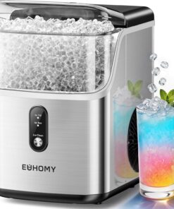 EUHOMY Nugget Ice Maker Countertop, Ready in 7 Mins, 35Lbs/24H Pebble Ice Maker Machine, Self-Cleaning Countertop Sonic Ice Makers with Ice Scoop&Basket, Pellet Ice Maker for Home, Stainless Steel