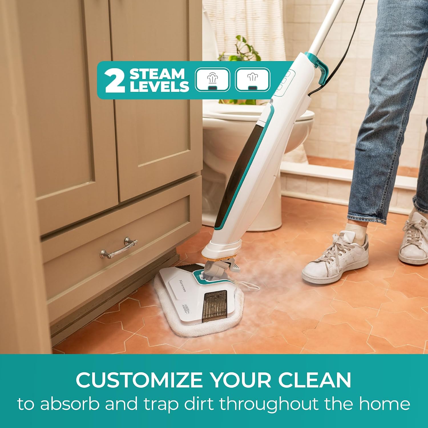 Kenmore SM2060 S200 Series Steam Mop for Floor Cleaning with Easy Scrubber & 2pcs Washable Pads, 2 Modes, Quick-Heating, Lightweight for Hardwood and Tile Kenmore SM2060 S200 Series Steam Mop for Floor Cleaning with Easy Scrubber & 2pcs Washable Pads, 2 Modes, Quick-Heating, Lightweight for Hardwood and Tile - Image 7