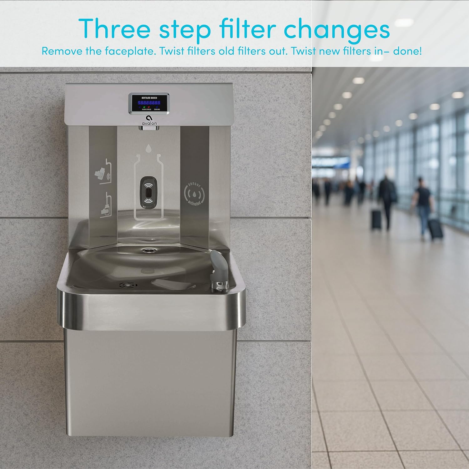 Avalon Wall Mounted Water Fountain with Bottle Filling Station, High Capacity Cooling, Sensor Dispensing, Self Cleaning, Digital Bottle Counter Display, Dual Filtration, ADA Compliant Avalon Wall Mounted Water Fountain with Bottle Filling Station, High Capacity Cooling, Sensor Dispensing, Self Cleaning, Digital Bottle Counter Display, Dual Filtration, ADA Compliant - Image 3